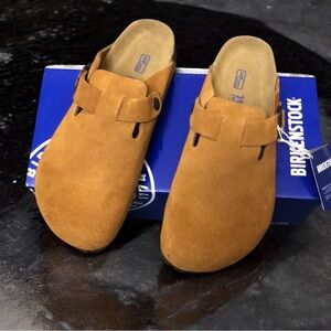 Birkenstock Boston Mink Suede Mules - Narrow Fit